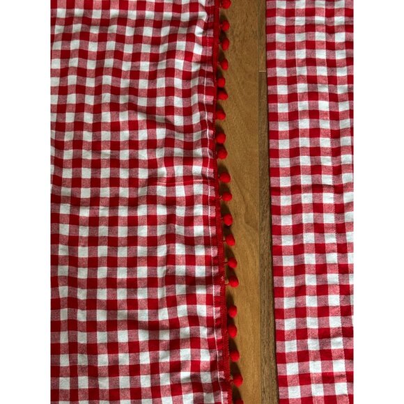 Pioneer Woman Sweet Gingham Small Window Curtain Valance Pom Pom Set of 2 60" - Picture 2 of 6